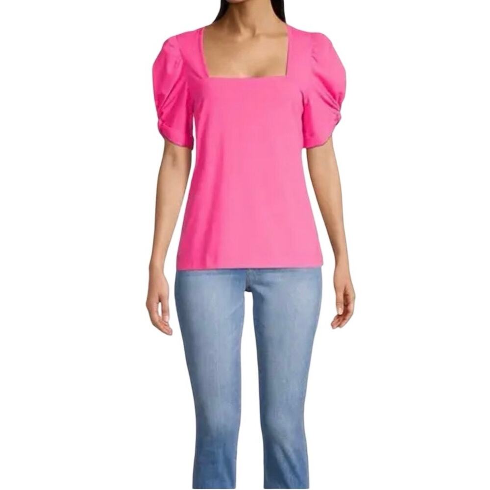 Lilly Pulitzer Hot Pink Square Neck Puff Sleeve Top